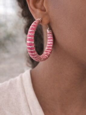 Pink Wrapped Hoop Earrings - Women's Fashion Jewelry